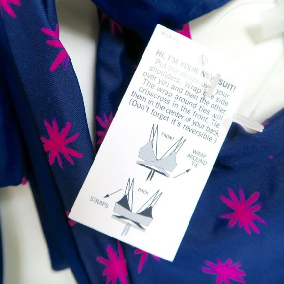 Lands End Lg Star Navy Reversible Wrap Bikini Top - Picture 6 of 7